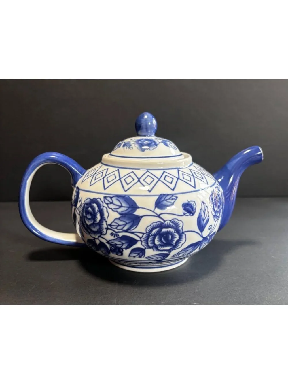 Bella Casa Cobalt Blue And White Ceramic Tea Pot Vintage 90s Home Décor